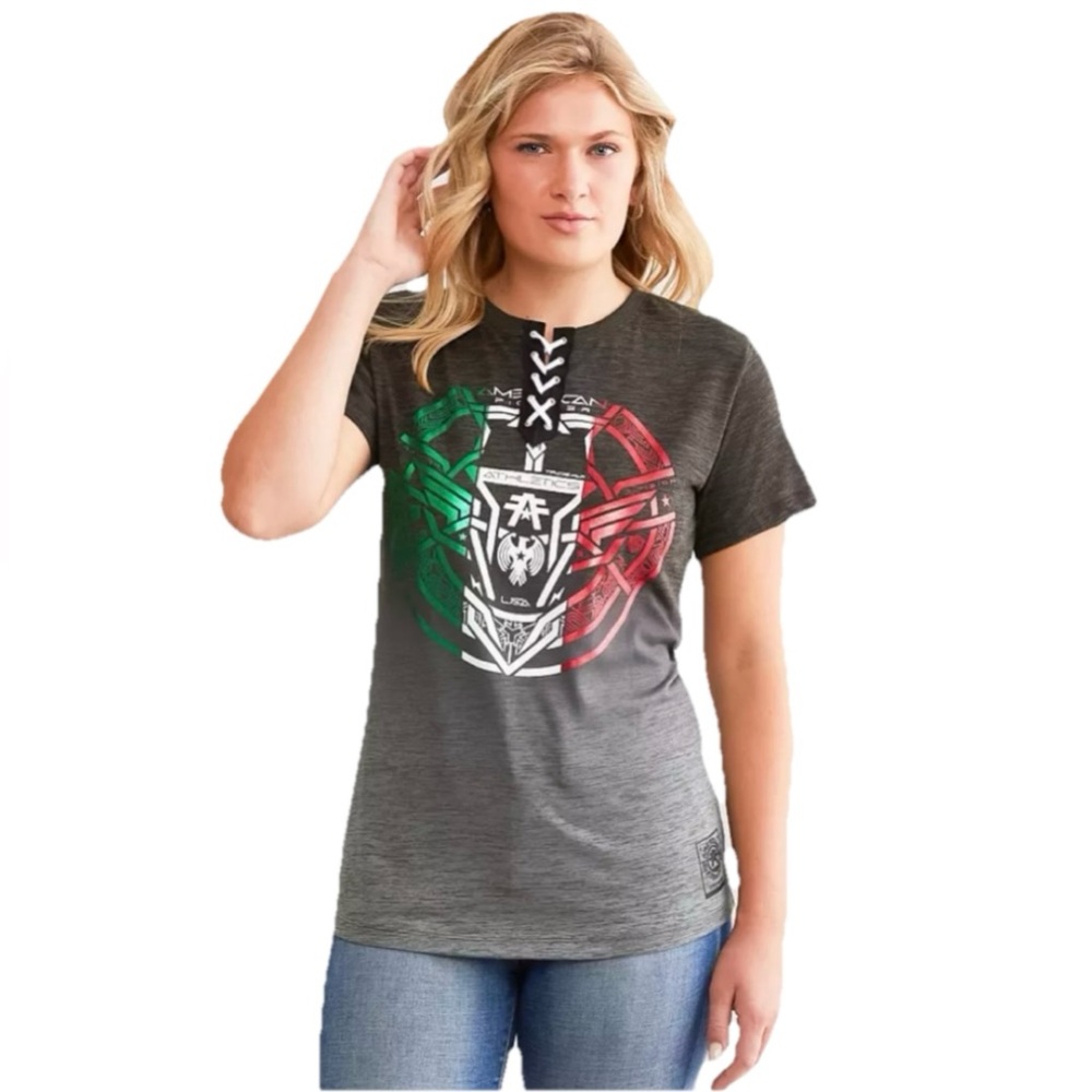 American Fighter x Affliction Brookview Women's Grey, Black, & Red Tee Size XS